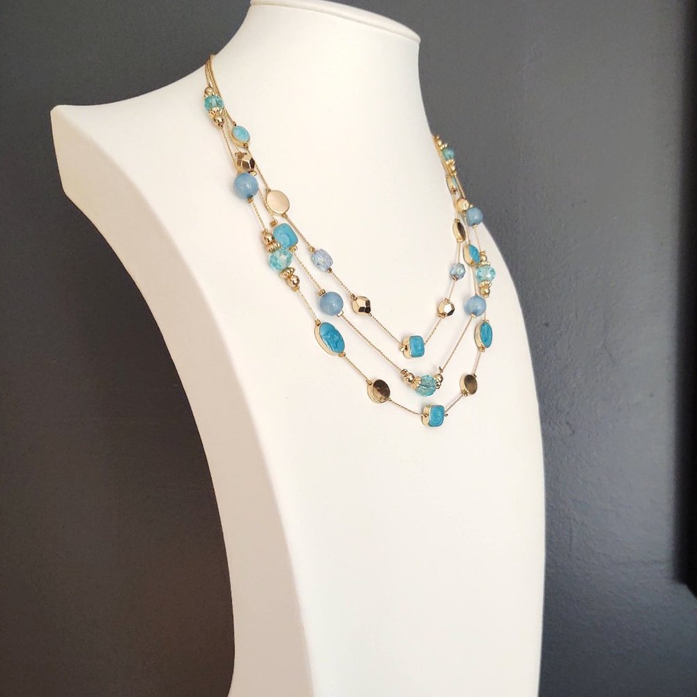 Charming Charlie 3 strand blue and gold necklace - Picture 4 of 12